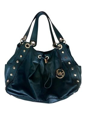 Michael Kors Ludlow Stud Green Leather Shoulder Bag w Gold Accents Like New